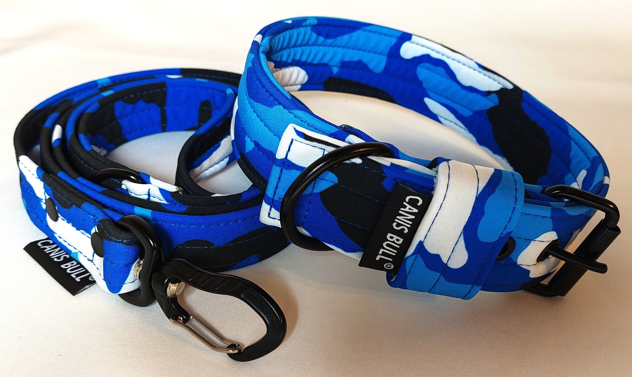 Crazy sada - Modrý maskáč - obojek 4cm, vodítko 1,5m