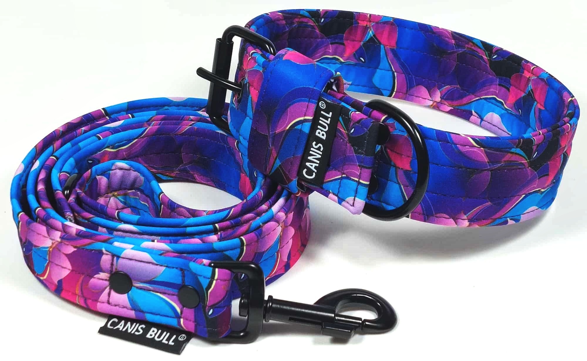 Crazy sada - Fialový abstrakt - obojek 4cm, vodítko 1,5m