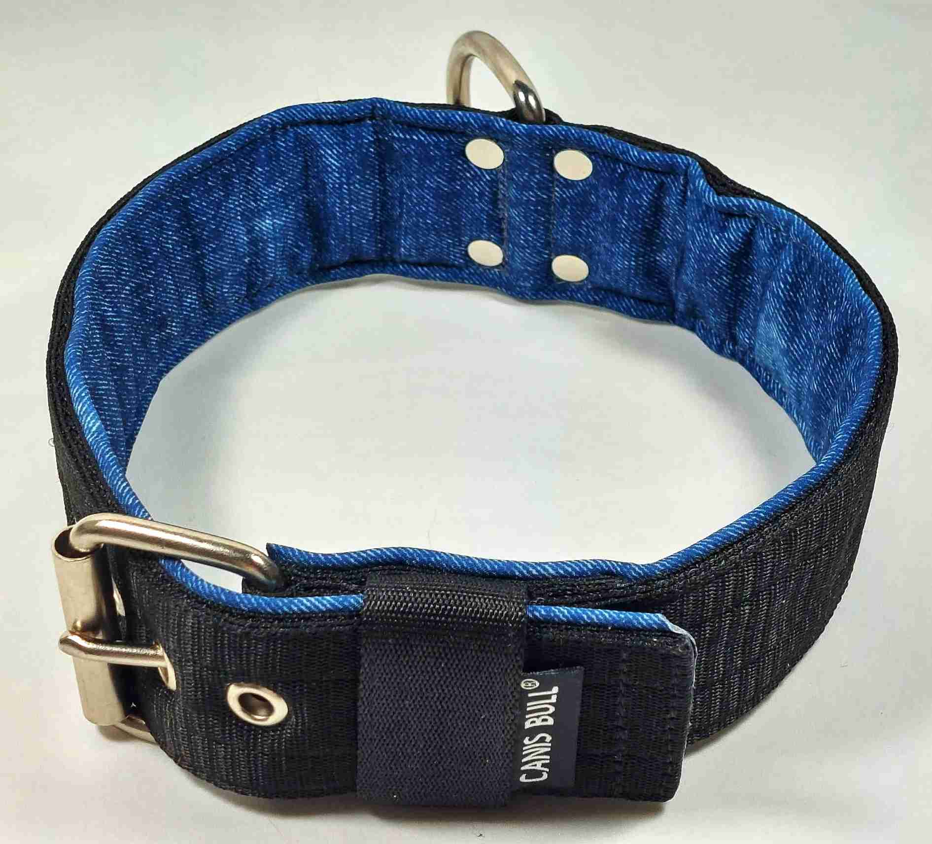 Obojek 5,0/65 (krk 47-54cm) černý + modrý jeans soft, klasik kování