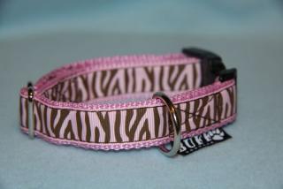 Nylonový obojek 2 cm,plast spona-růžovo hnědá zebra