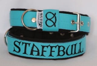 Obojek Staffbull š.3cm tyrkysový+černý softshell