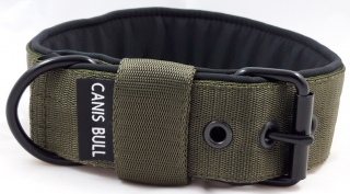 Khaki obojek š. 4 cm podšitý Softshell - černé kování 