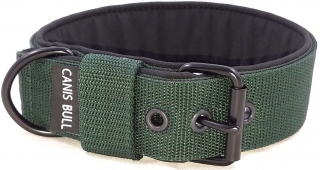 Zelený tm. obojek š. 4 cm podšitý Softshell - černé kování 