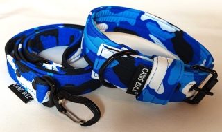 Crazy sada - Modrý maskáč - obojek 4cm, vodítko 1,5m