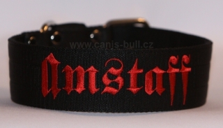 Obojek Amstaff š.4cm černý,červené písmo