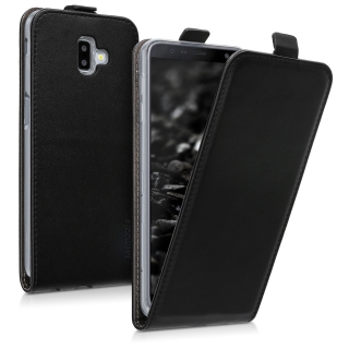 Černé kožené flip pouzdro / obal pro Samsung Galaxy J6+ / J6 Plus (SM-J610)