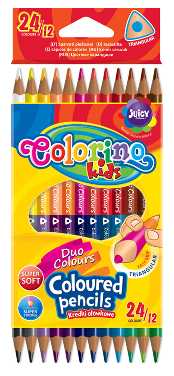 Pastelky trojhranné oboustranné 12 ks, 24 barev