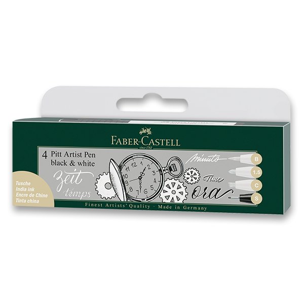 Popisovač Faber-castell Pitt Artist Pen - 4 ks, black and white