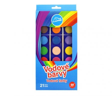Vodové barvy se štětcem, 21 barev, 28 mm