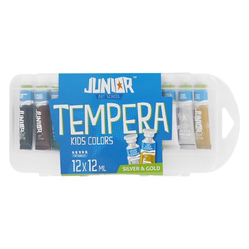 Tempery 10 barev + stříbrná a zlatá 12 ml
