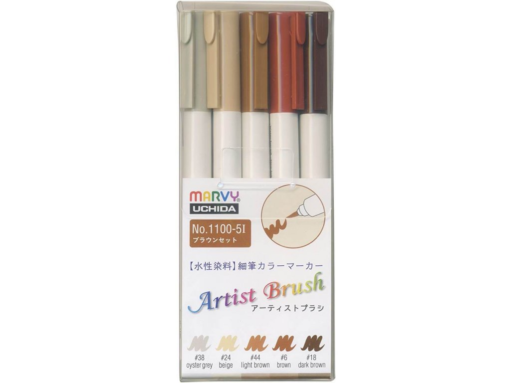 Fixy se štětcovým hrotem Artist sada 5 ks BROWN
