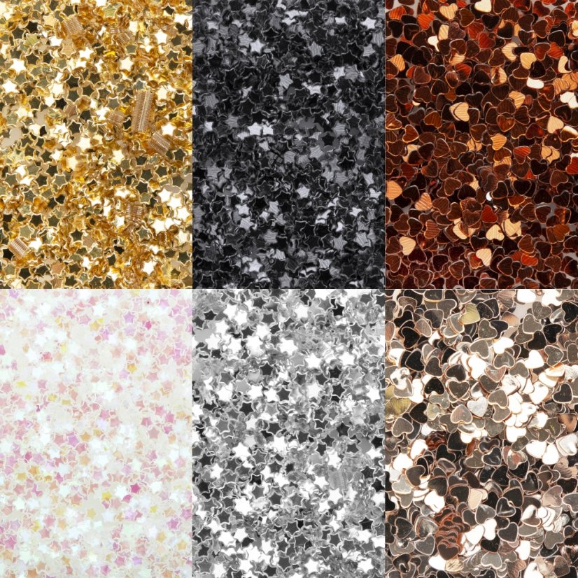 Třpytky konfety, sypací, mix 6 barev 6 x 60 g