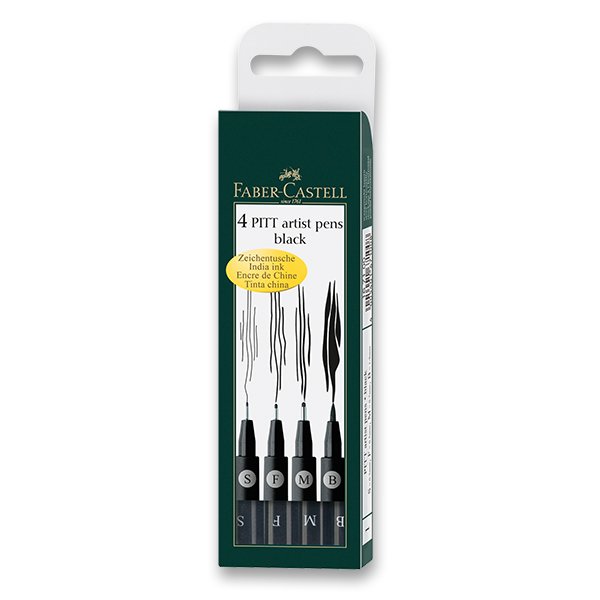 Popisovač Faber-Castell Pitt  Artist 4 ks S, F, M, B černé