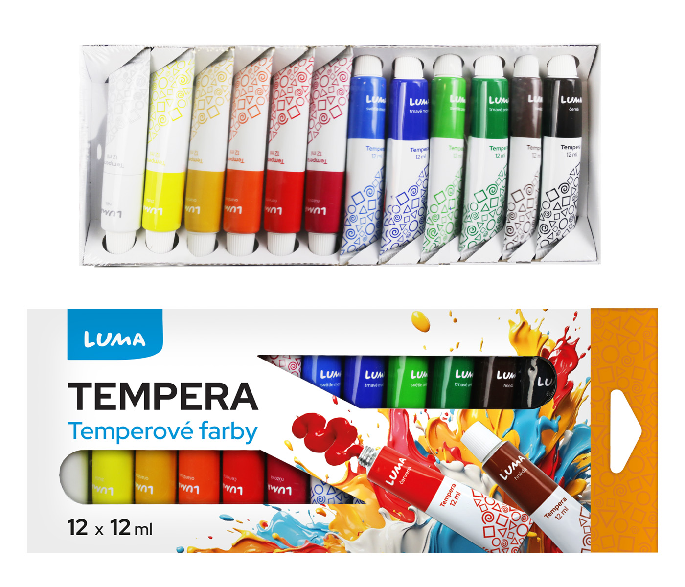 Temperové barvy 12 ks, 12 ml