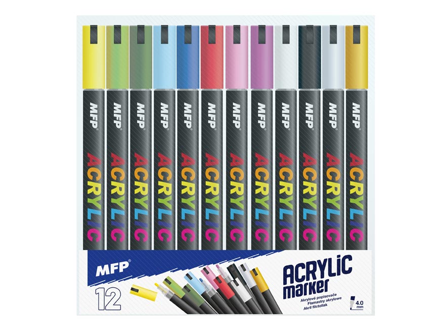 Akrylový popisovač 4 mm 12 barev