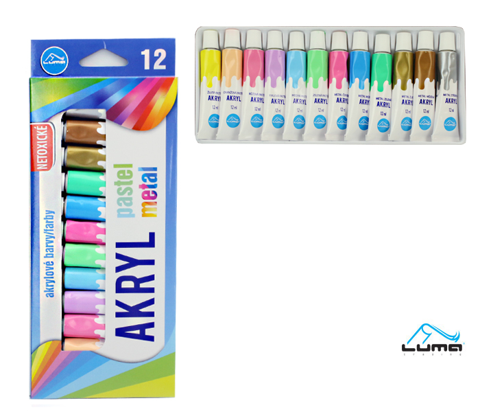 Akrylové barvy metal x pastel 12 barev, 12 ml