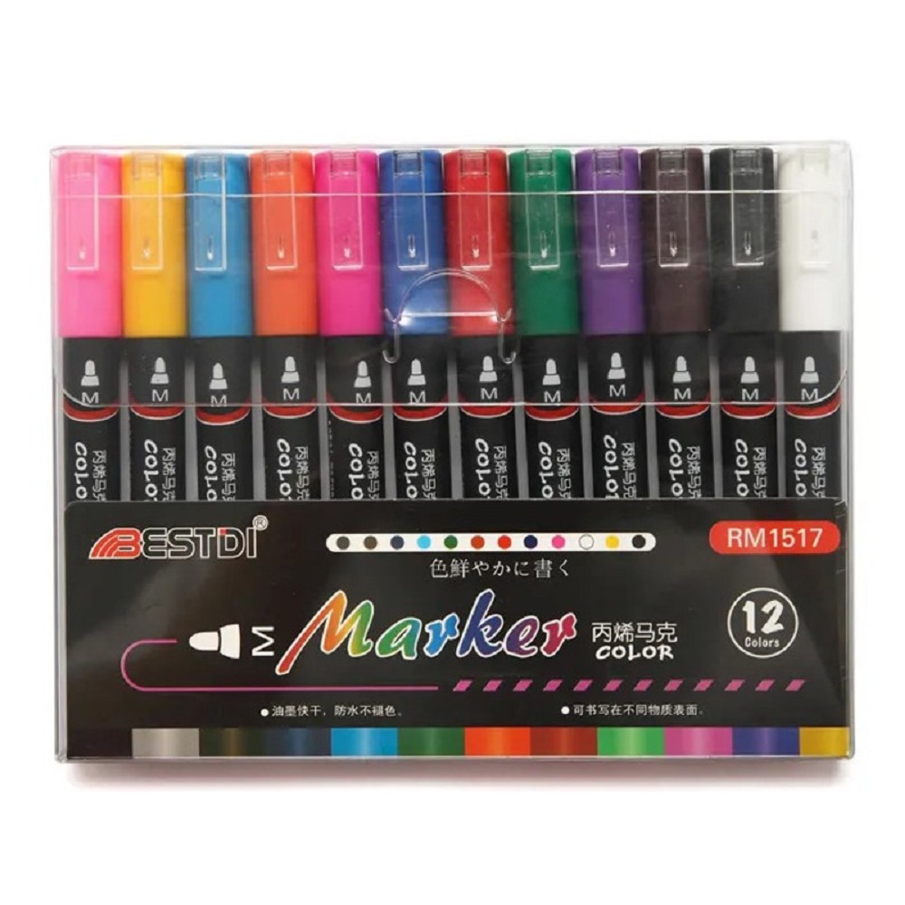 Popisovače akrylové 12 barev hrot 2-3 mm PASTEL