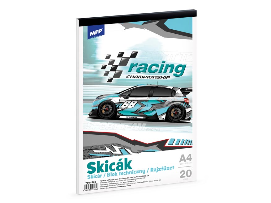 Skicák A4 20 listů 170 g - auto