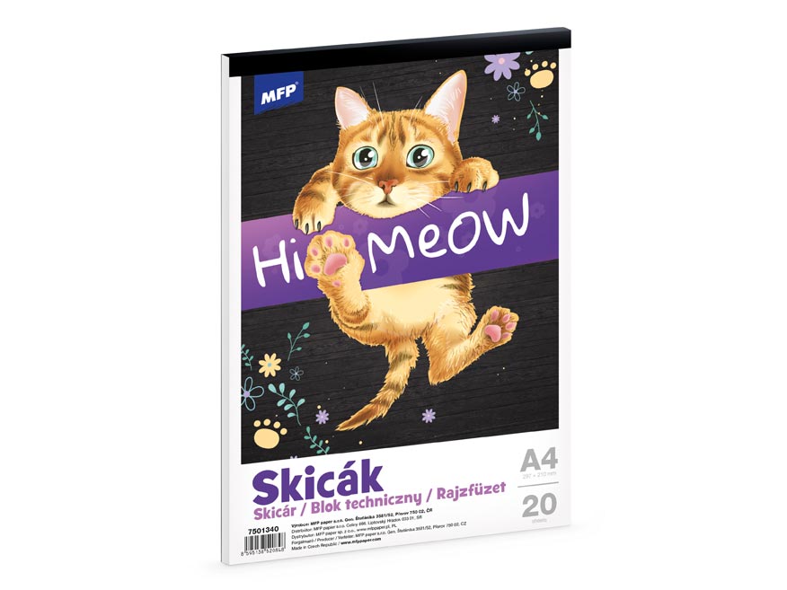 Skicák A4 20 listů 170 g - kočka