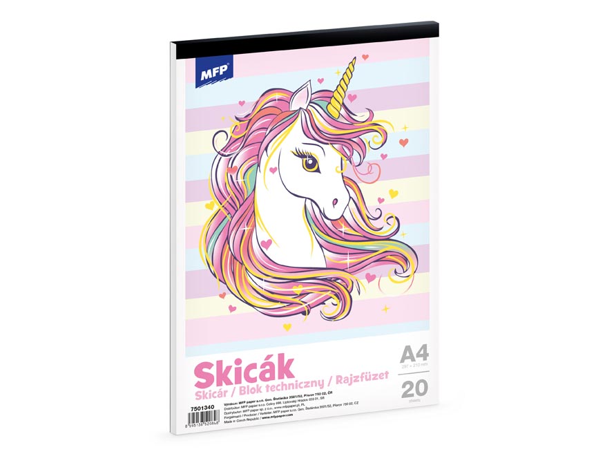 Skicák A4 20 listů 170 g - jednorožec