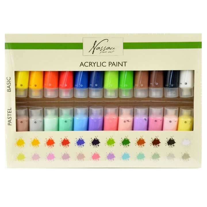 Akrylové barvy 24 x 22 ml - základní a pastelové barvy
