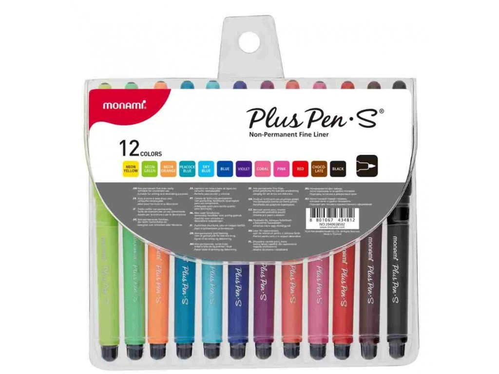 Popisovače Monami Plus Pen-S se štětcovým hrotem 12 barev 