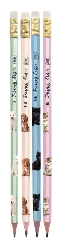 Tužka Puppy Sign HB, trojhranná s gumou růžová