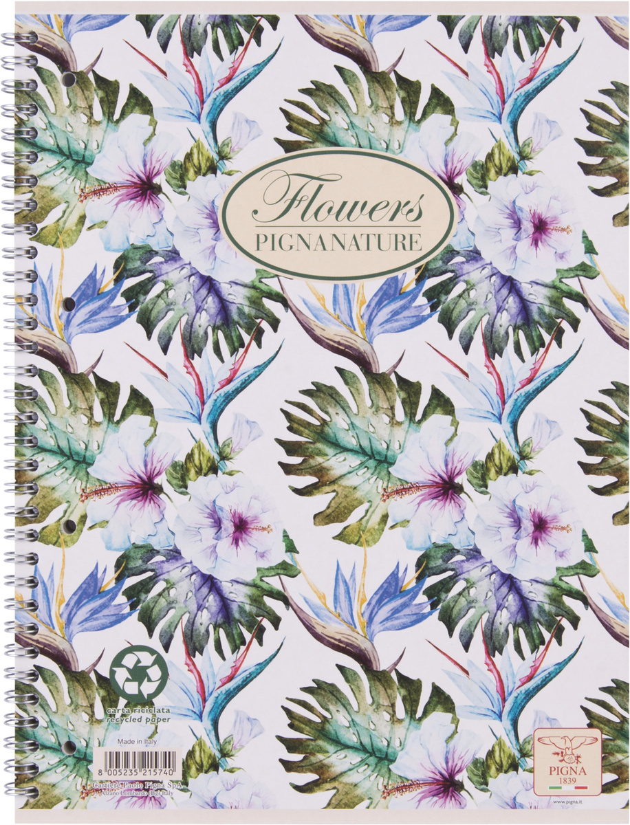 Kroužkový blok Pigna Nature Flowers - A4, čtverečkovaný, 60 listů Listy