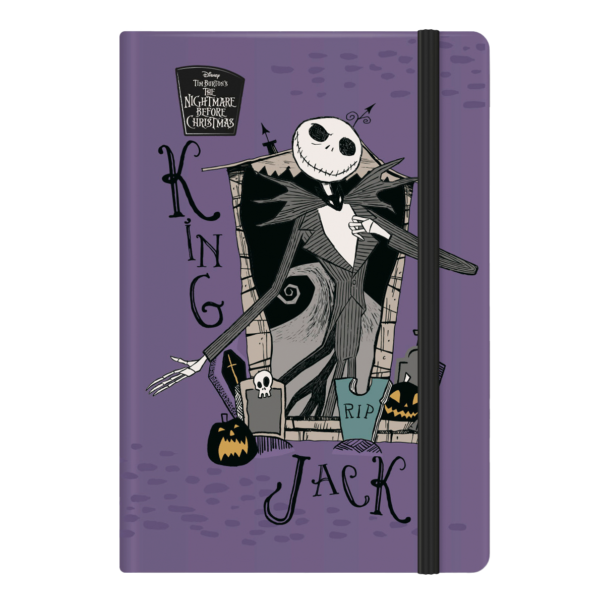 Zápisník s gumičkou, Tim Burton 2, A5, 80 g, 80 listů, linkovaný fialový