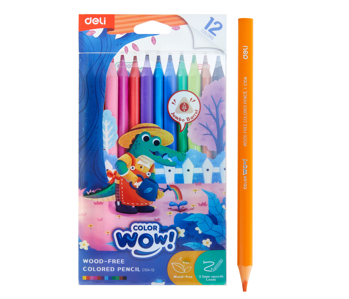 Pastelky DELI bezdřevé trojhranné JUMBO 12 barev WOW