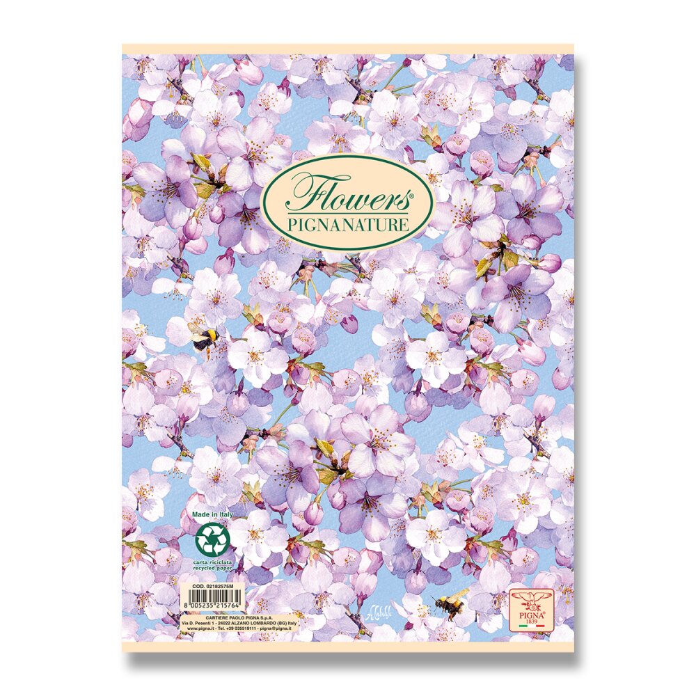 Kroužkový blok Pigna Nature Flowers - A5, čtverečkovaný, 60 listů 