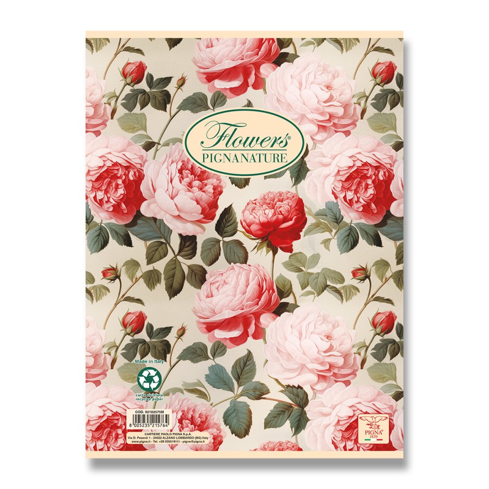 Kroužkový blok Pigna Nature Flowers - A5, čtverečkovaný, 60 listů 