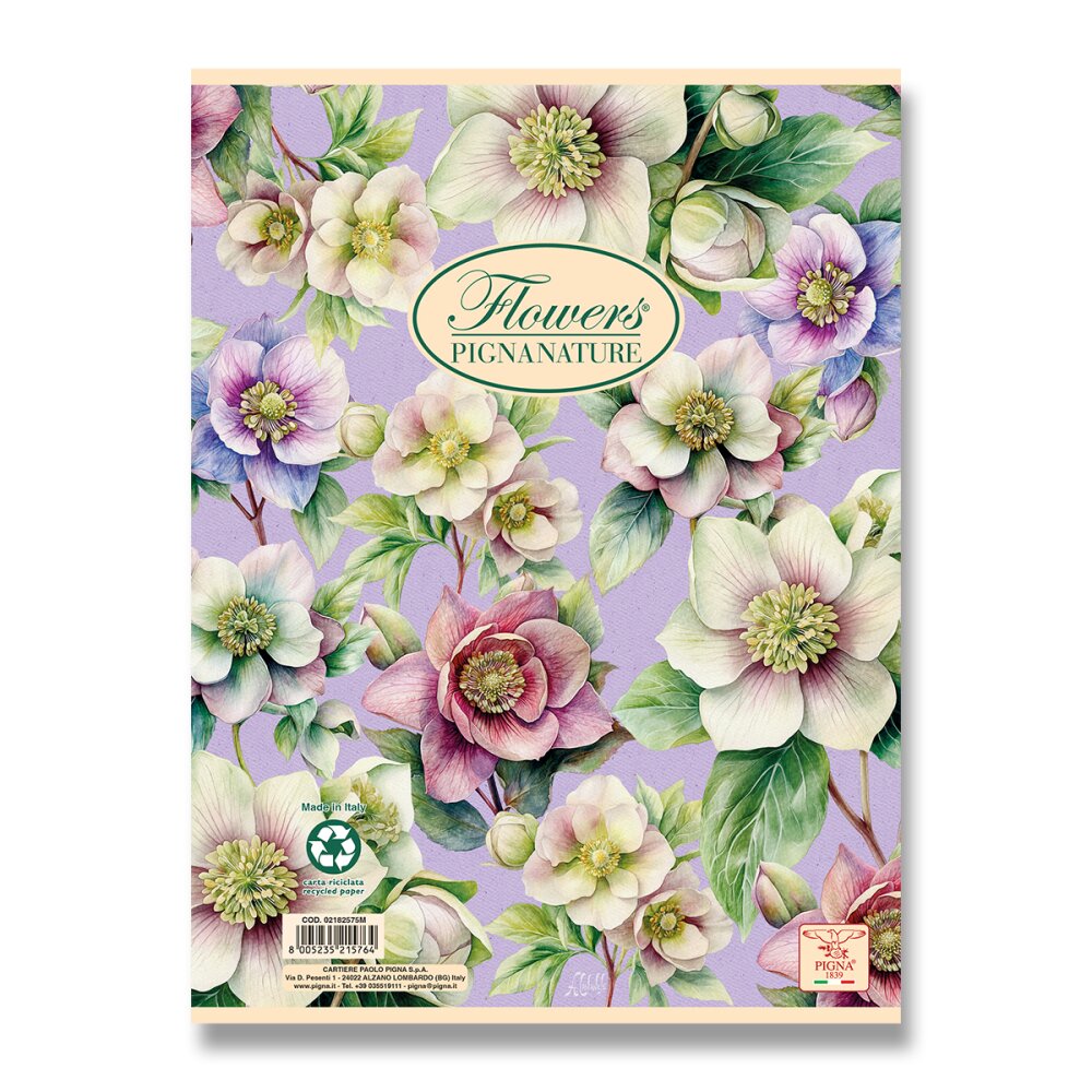 Kroužkový blok Pigna Nature Flowers - A5, čtverečkovaný, 60 listů 
