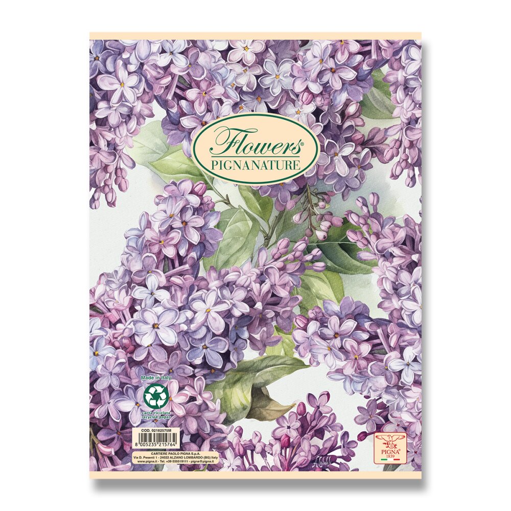 Kroužkový blok Pigna Nature Flowers - A5, čtverečkovaný, 60 listů Šeřík