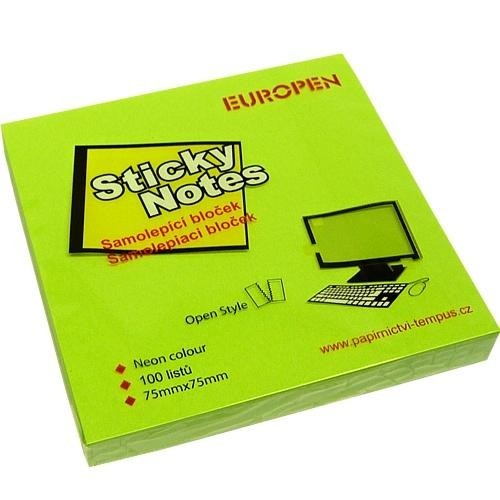 Samolepicí bloček Neon 75x75 mm zelený