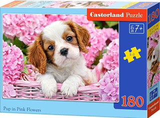 Puzzle Castorland 180 dílků - Štěně v růžových květinách