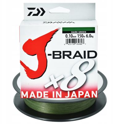 DAIWA Pletená Šňůra J-BRAID X8 ZELENÁ / 0,24 mm / 300m / 18 kg
