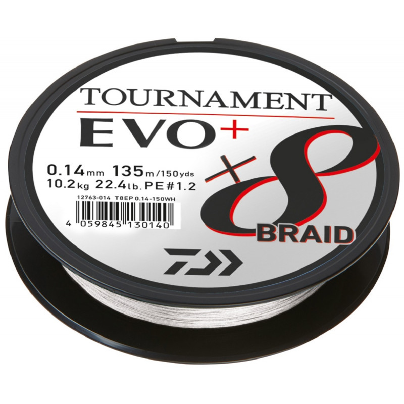 DAIWA splétaná šňůra TOURNAMENT X8 EVO+ 0,10 mm / 135 m / BÍLÁ
