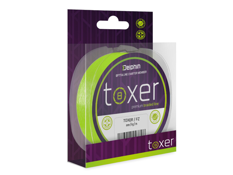 Pletená šňůra Delphin TOXER 8 fluo zelená 0,18 mm 9,5 kg 150 m