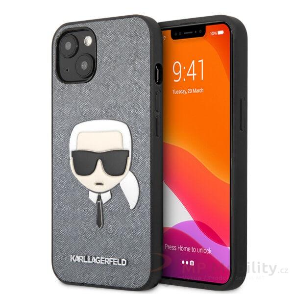 Pouzdro na iPhone 13 mini Karl Lagerfeld Saffiano - stříbrné