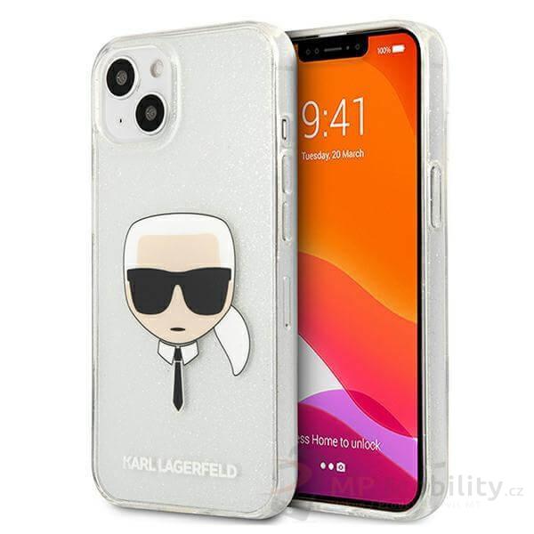 Karl Lagerfeld TPU Full Glitter Karl Head Cover iPhone 13 mini stříbrný