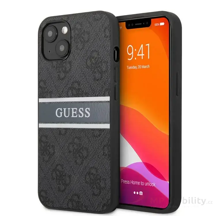 Guess PU 4G Printed Stripe Zadní Kryt pro iPhone 13 Mini Grey
