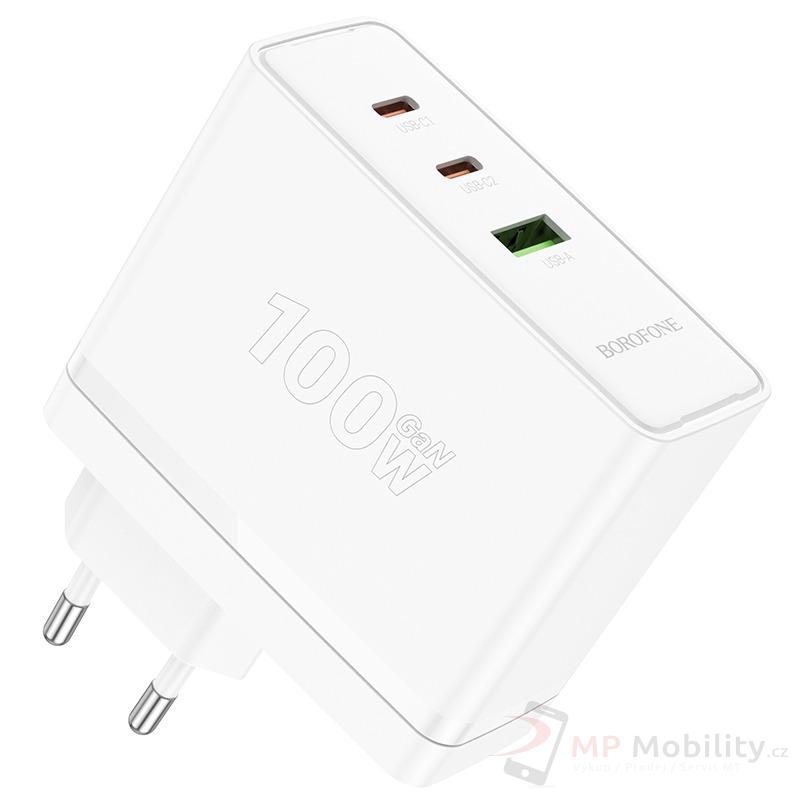 Borofone síťová nabíječka BN11 Imperial - USB + 2xUSB-C - QC 3.0 PD 100W , barva bílá