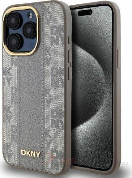 DKNY PU Leather Checkered Pattern Magsafe Zadní Kryt pro iPhone 15 Pro Beige
