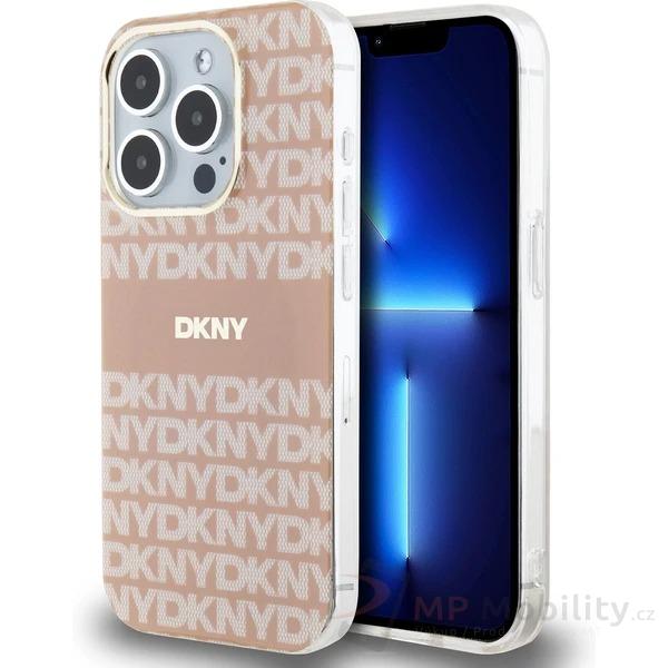 DKNY PC/TPU Repeat Pattern Tonal Stripe Magsafe kryt iPhone 15 Pro růžový