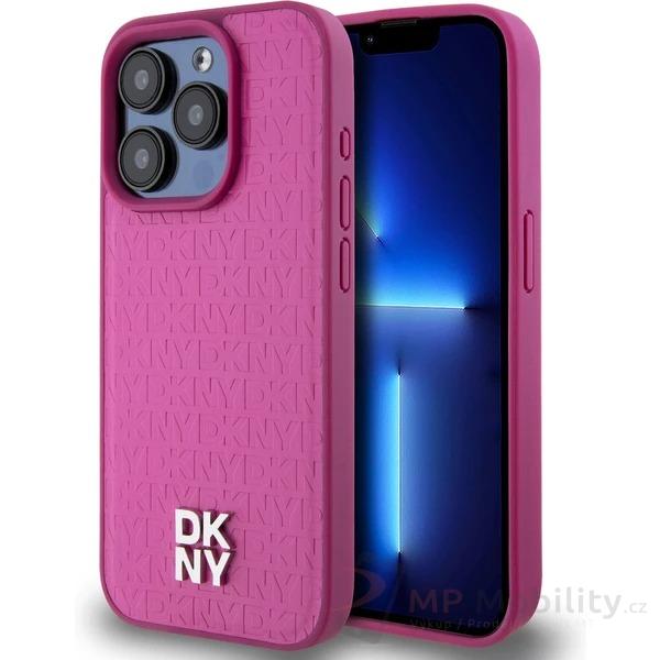 DKNY PU Leather Repeat Pattern Stack Logo Magsafe kryt iPhone 15 Pro růžový