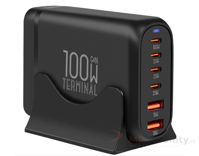 OBAL:ME Terminal GaN stolní nabíječka 4× USB-C + 2× USB-A 100W – černá