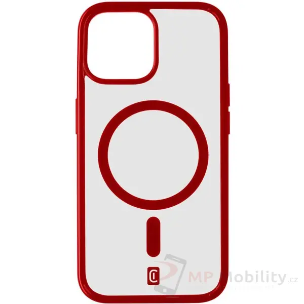 Zadní kryt Cellularline Pop Mag s podporou Magsafe pro Apple iPhone 15 Pro Max, čirý / červený