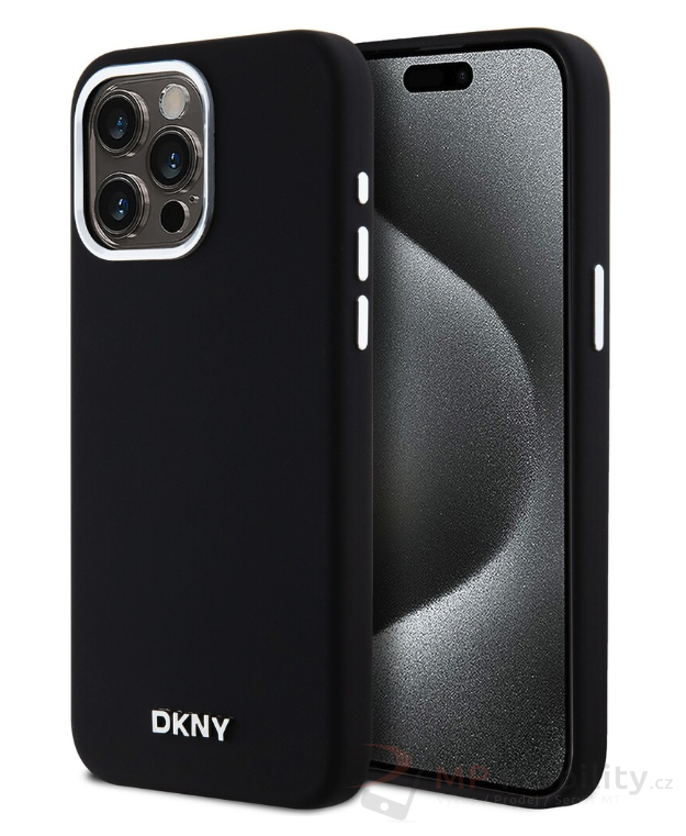 DKNY Liquid Silicone Silver Metal Logo Magsafe kryt iPhone 15 Pro Max