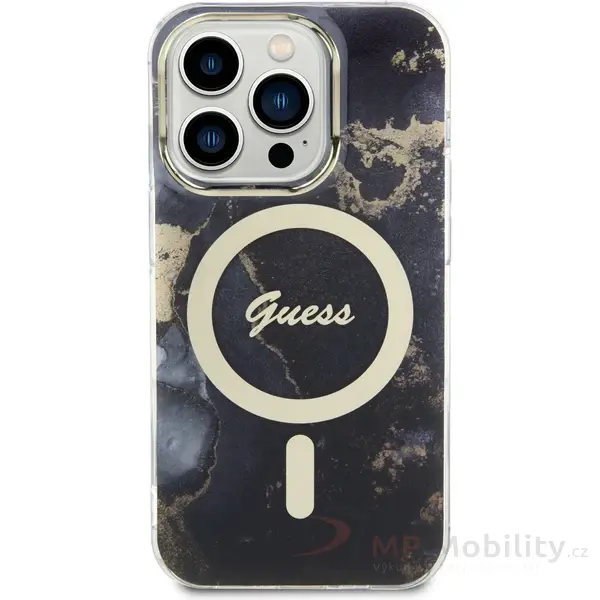 Guess Marble IML MagSafe kryt iPhone 13 Pro černý
